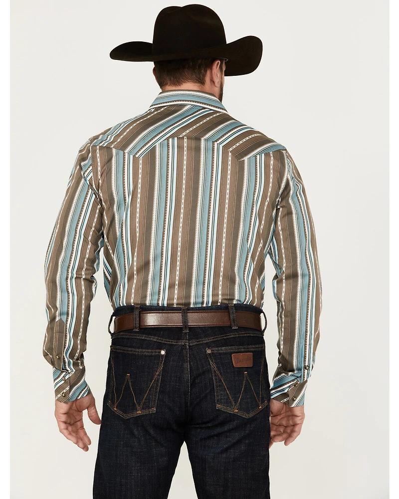 Rock & Roll Denim Men's Serape Striped Print Long Sleeve Pearl Snap Western Shirt