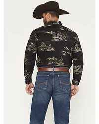 Cowboy Hardware Men's Western Scenery Print Long Sleeve Snap Stretch Shirt