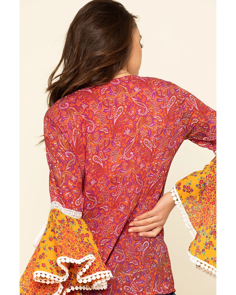 Red Label by Panhandle Women's Print Bell Sleeve Top