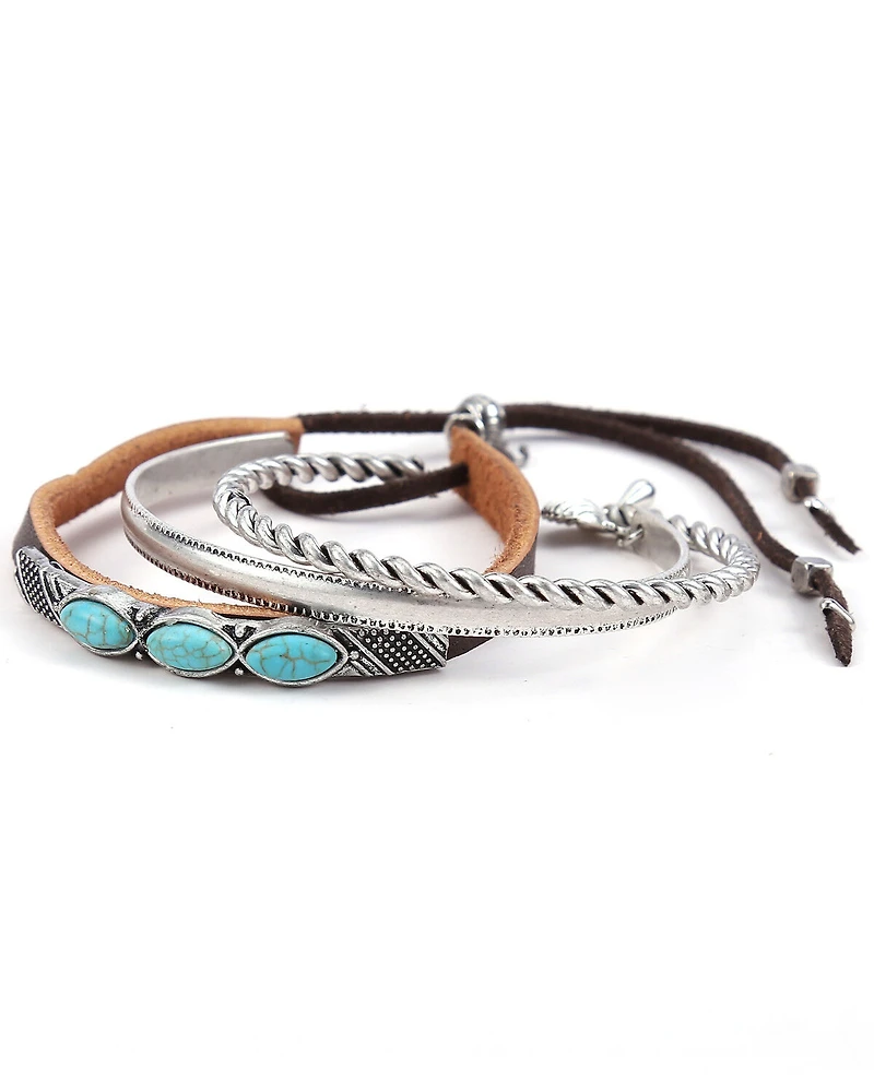 Cowgirl Confetti Women's Rolling Stone Cuff Bracelet Set - 3 Piece