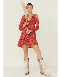Beyond The Radar Women's Red Long Sleeve Knit Mini Dress