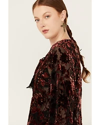 Shyanne Women's Burnout Velvet Peasant Lace-Up Top