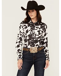 Ariat Women's Cow Print Wrinkle Resist Team Kirby Long Sleeve Button-Down Stretch Western Shirt