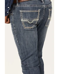 Rock & Roll Denim Men's Rifle Medium Wash Leather Pocket Stretch Straight Skinny Jeans