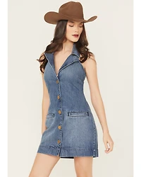 Show Me Your Mumu Women's Dark Wash Darien Sleeveless Button-Down Denim Mini Dress