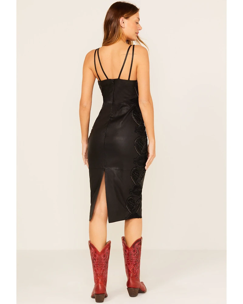 Wonderwest Women's Studded Leather Midi Dress