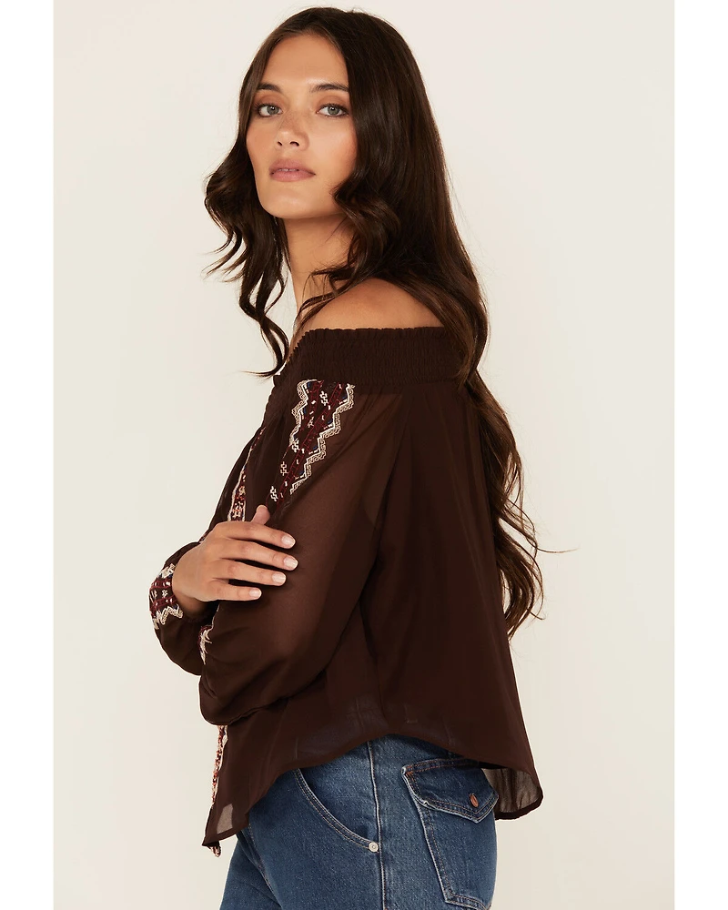 Shyanne Women's Georgette Embroidered Off The Shoulder Top