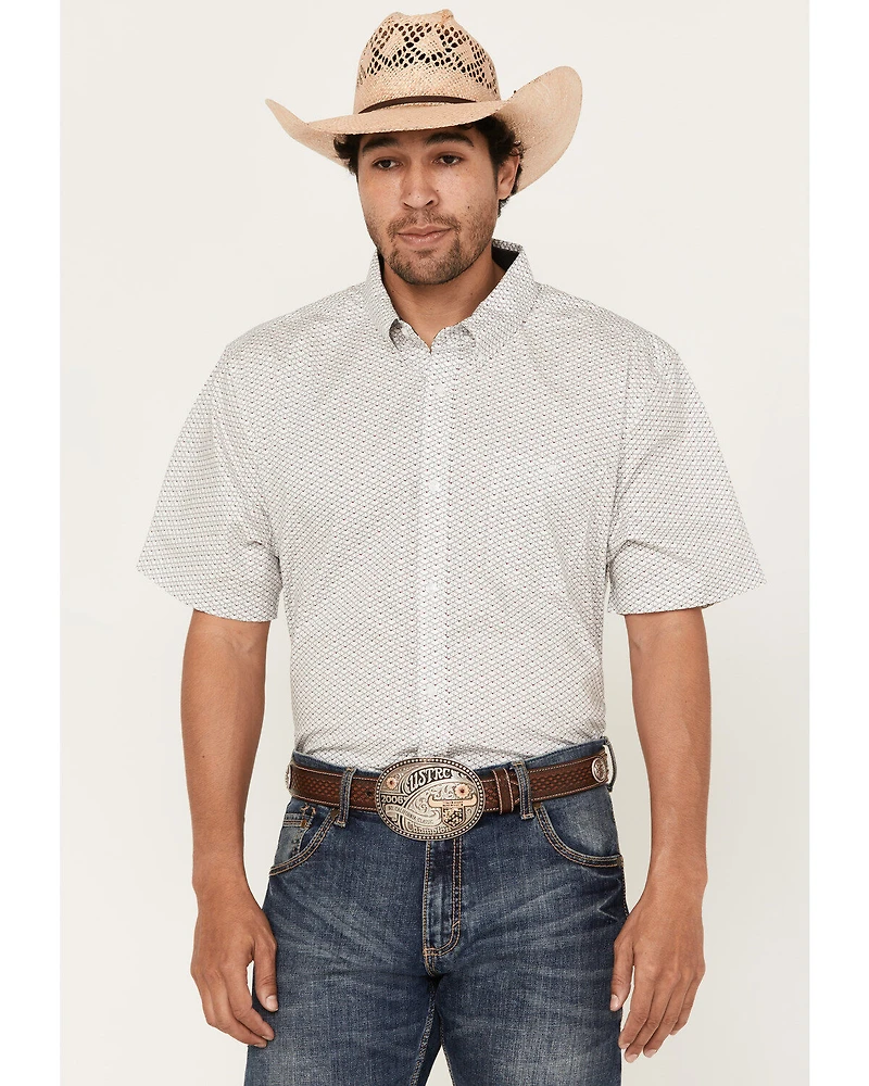 RANK 45® Men's Radio Small Geo Print Short Sleeve Button-Down Stretch Western Shirt
