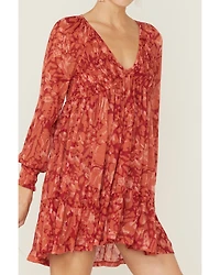 Beyond The Radar Women's Red Long Sleeve Knit Mini Dress
