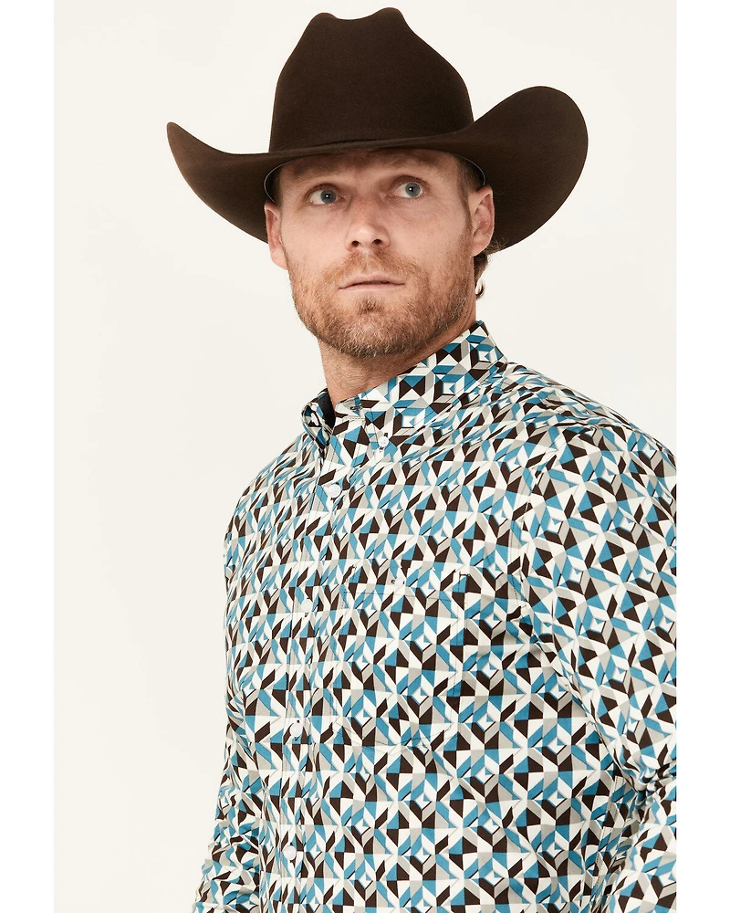 RANK 45® Men's Abstract Geo Print Long Sleeve Button-Down Shirt