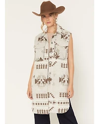 Ashley Women's Southwestern Print Studded Button-Down Long Vest