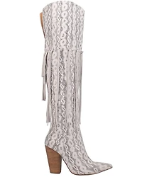 Dingo Women's Kitty Kat Snake Print Fringe Tall Western Boot - Round Toe