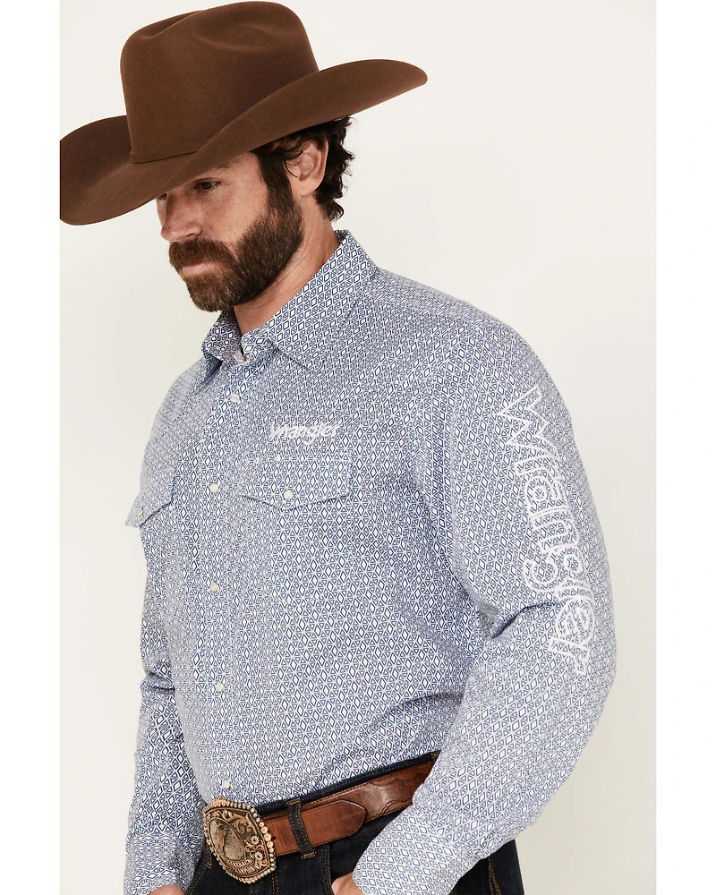 Wrangler Men's Geo Print Logo Long Sleeve Snap Western Shirt