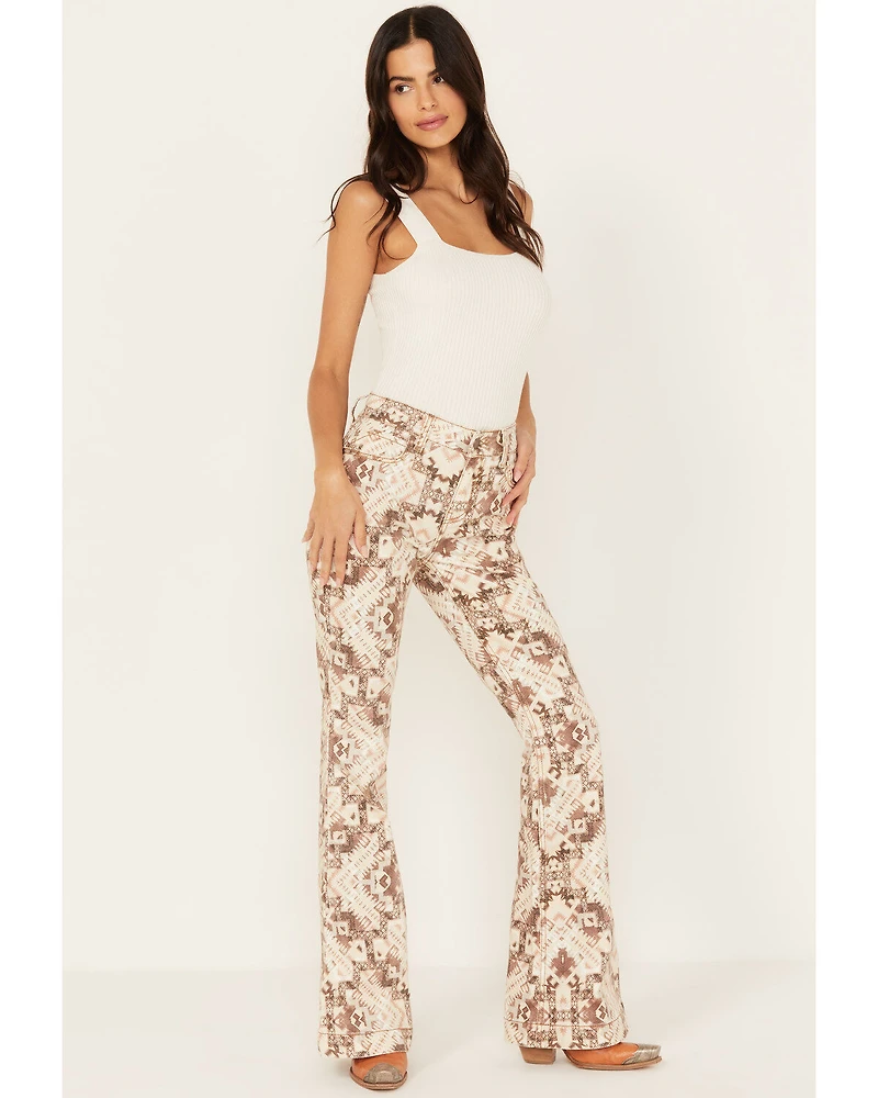 Shyanne Women's High Rise Southwestern Print Stretch Flare Jeans
