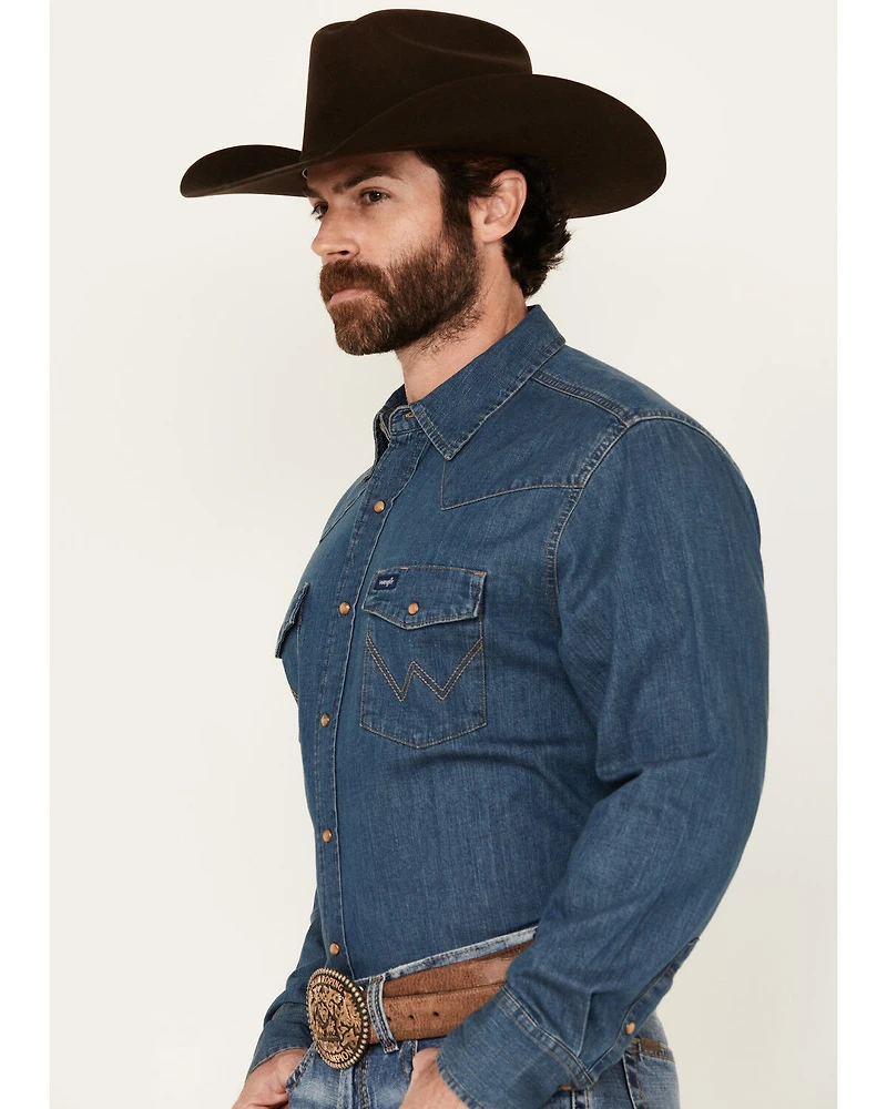Wrangler Men's Dark Wash Denim Long Sleeve Snap Western Shirt