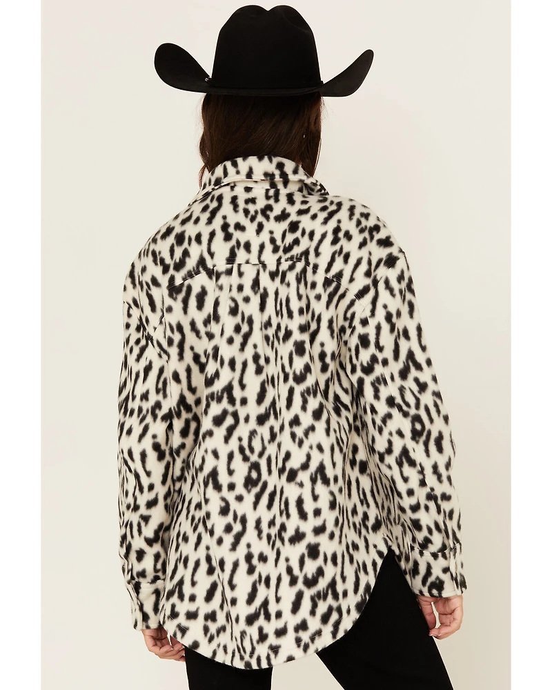 Fornia Women's Leopard Print Polar Fleece Shacket