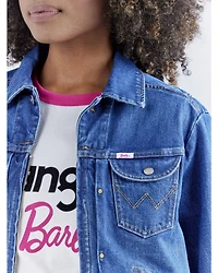 Wrangler® X Barbie™ Women's Dark Wash Logo Zip Front Denim Jacket