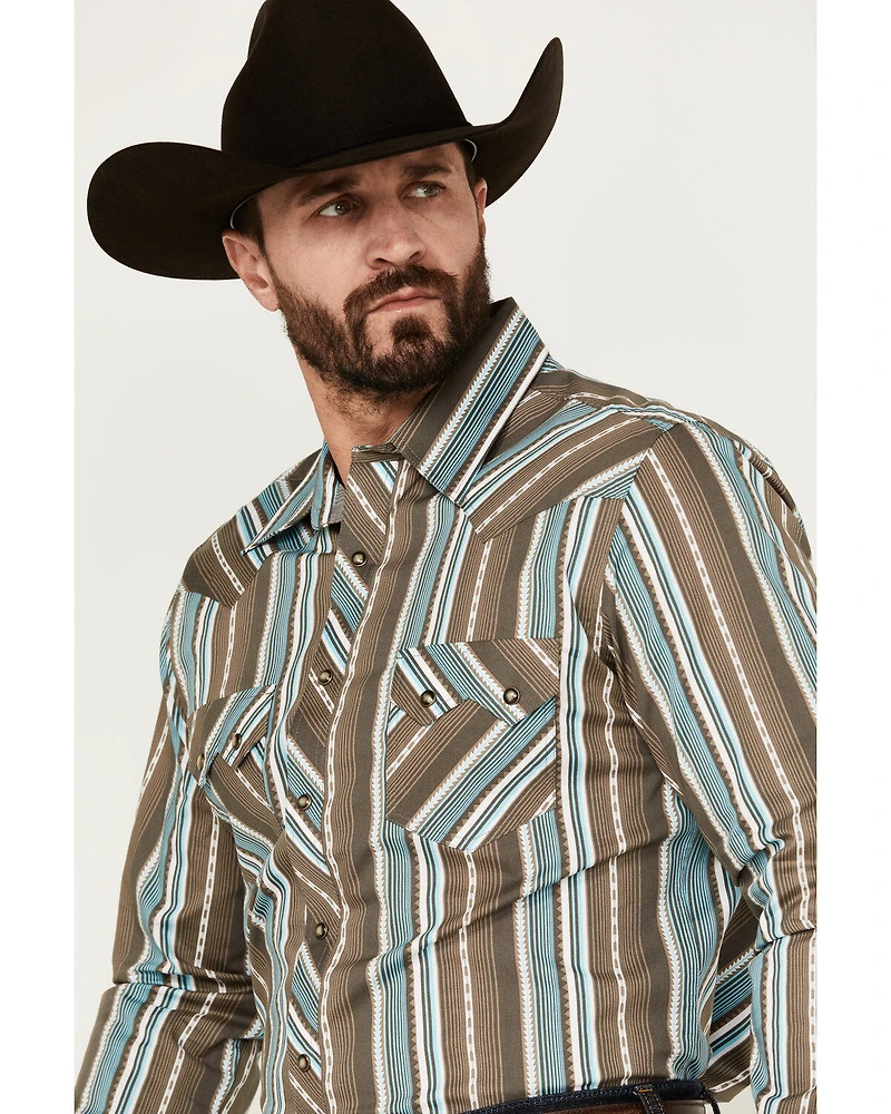 Rock & Roll Denim Men's Serape Striped Print Long Sleeve Pearl Snap Western Shirt