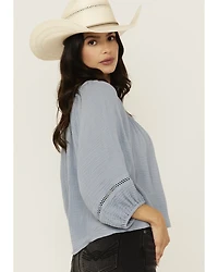 Cleo + Wolf Women's Brie Crochet Trim Long Sleeve Shirt