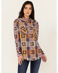 Wrangler Retro Women's Western Vintage Plaid Print Boyfriend Long Sleeve Snap Shirt