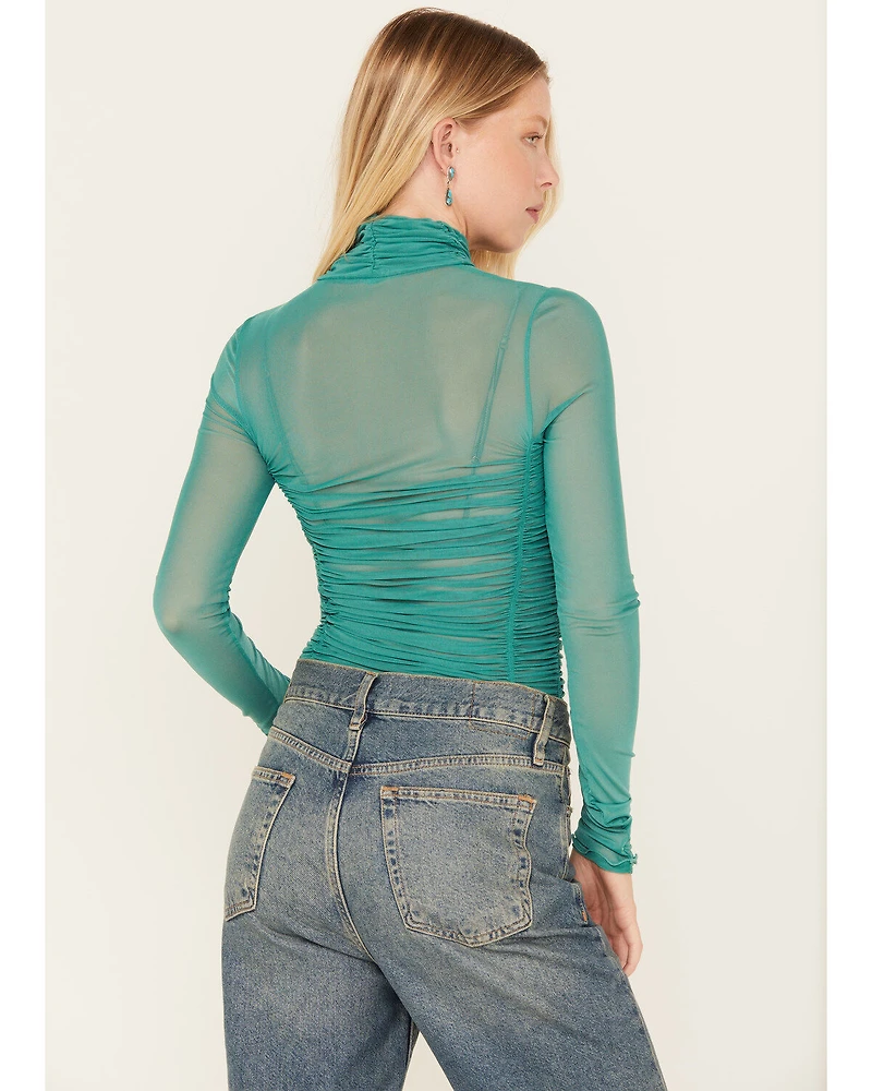 Free People Women's Under It All Ruched Mesh Bodysuit