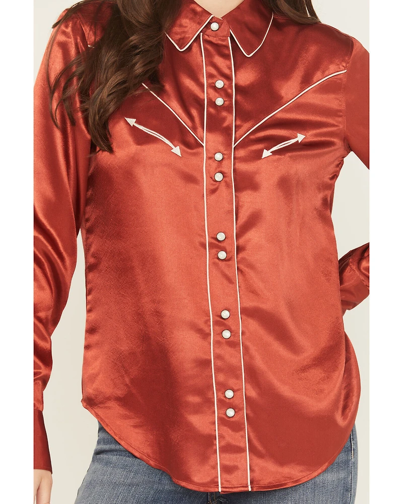 Cruel Girl Women's Satin Long Sleeve Snap Western Shirt