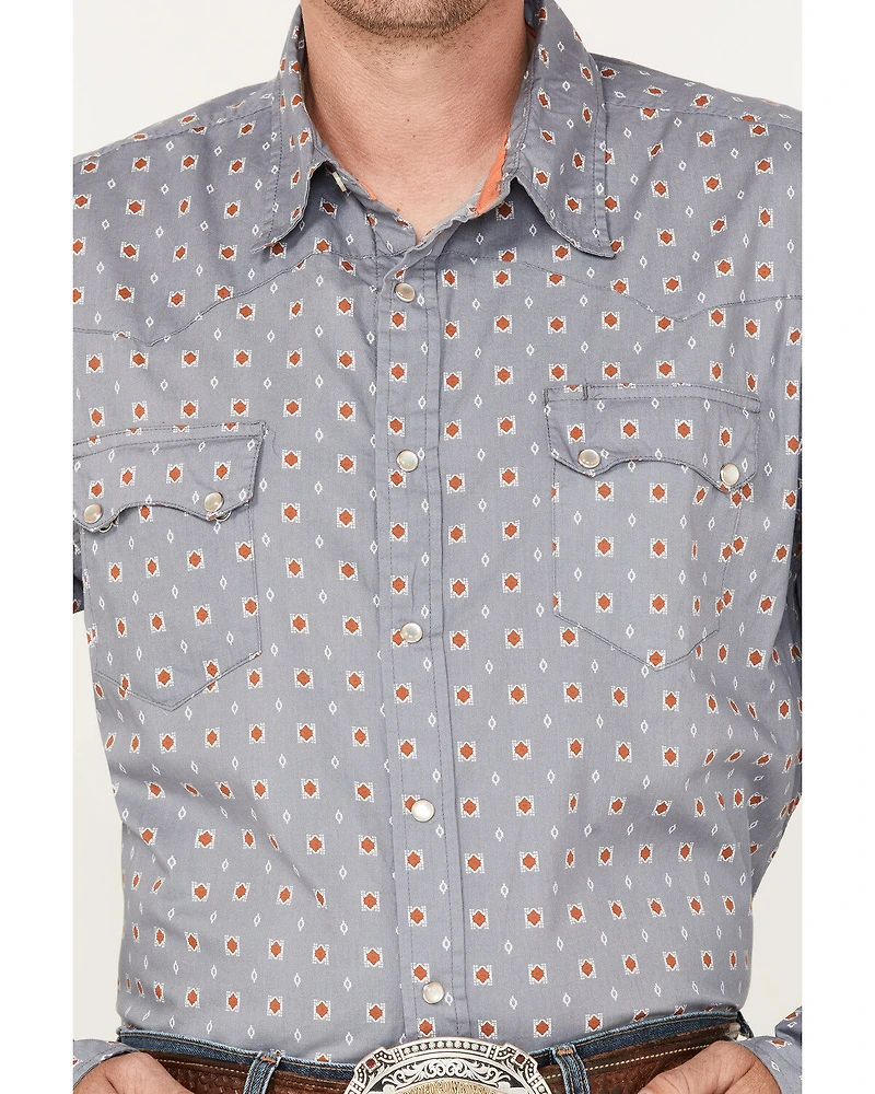 Roper Men's Large Geo Print Long Sleeve Pearl Snap Shirt
