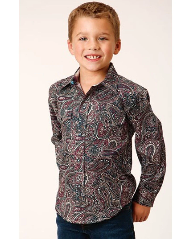 Roper Boys' Ruby Falls Printed Long Sleeve Snap Western Shirt