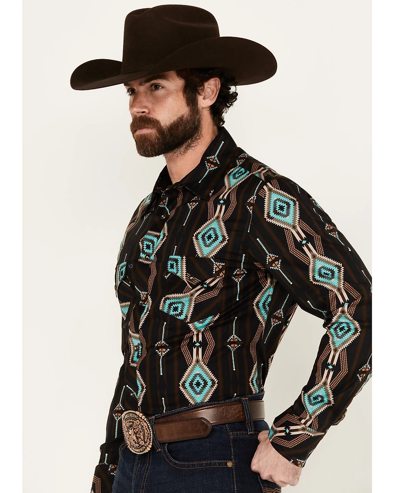 Rock & Roll Denim Men's Southwestern Print Long Sleeve Snap Stretch Western Shirt