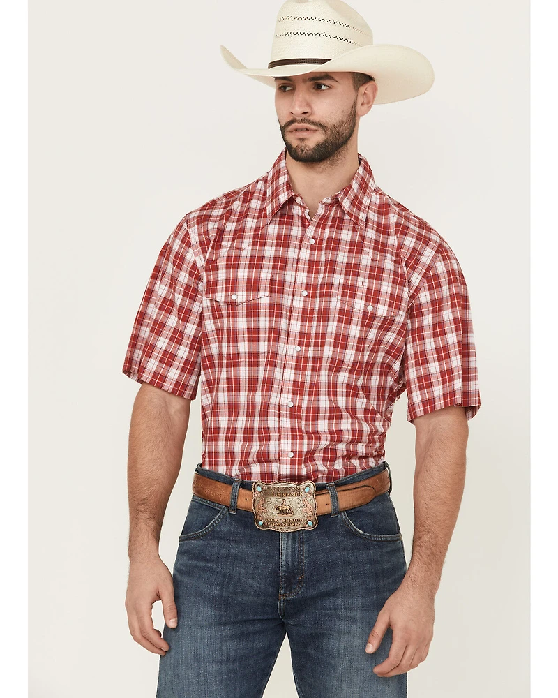 Wrangler Men's Wrinkle Free Plaid Print Short Sleeve Pearl Snap Stretch Western Shirt