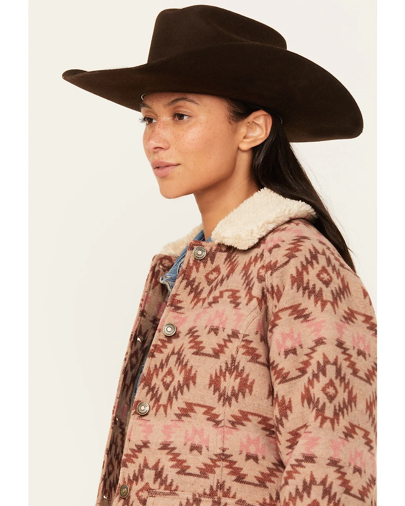Shyanne Women's Southwestern Print Blanket Sherpa Lined Jacket