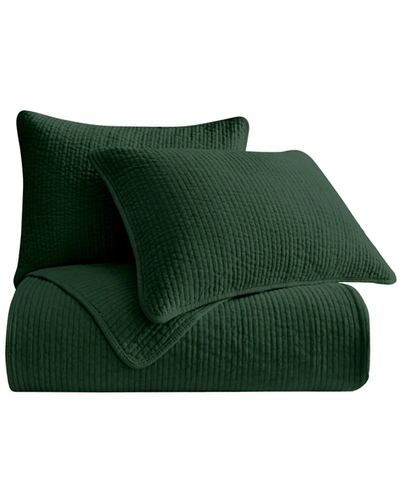 HiEnd Accents Emerald Stonewashed Cotton & Velvet 3-Piece Full/Queen Quilt Set