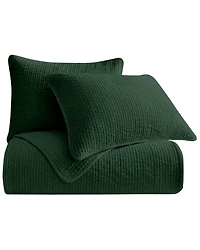 HiEnd Accents Emerald Stonewashed Cotton & Velvet 3-Piece Full/Queen Quilt Set