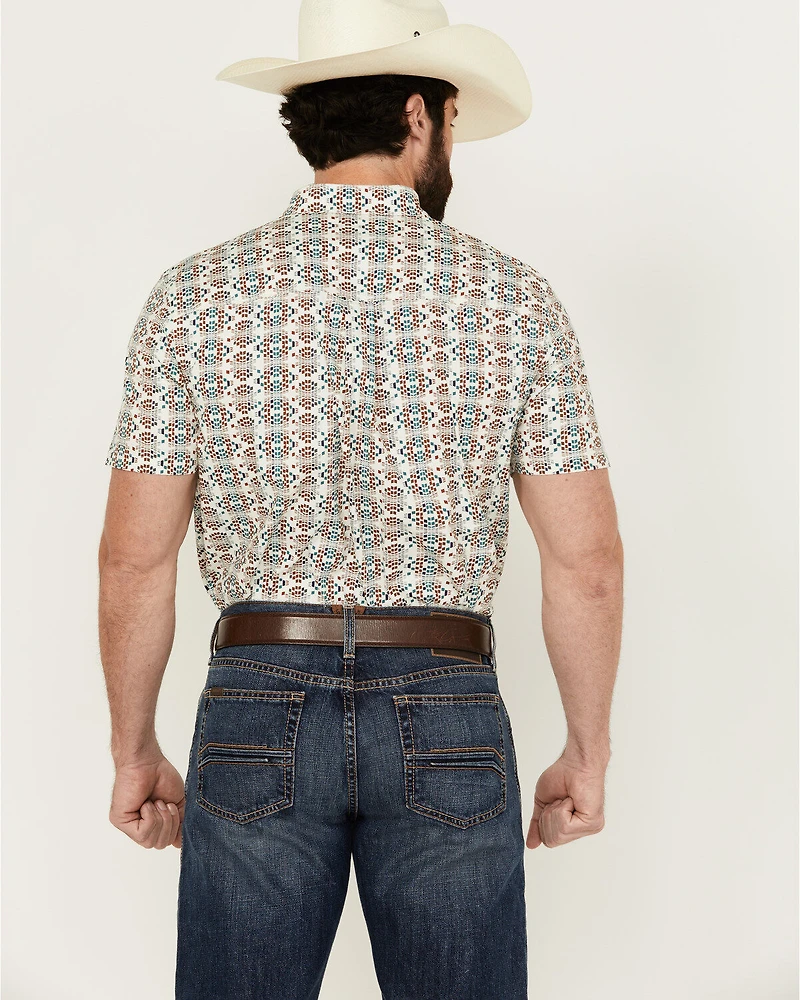 RANK 45® Men's Westgate Abstract Geo Print Short Sleeve Button-Down Stretch Western Shirt