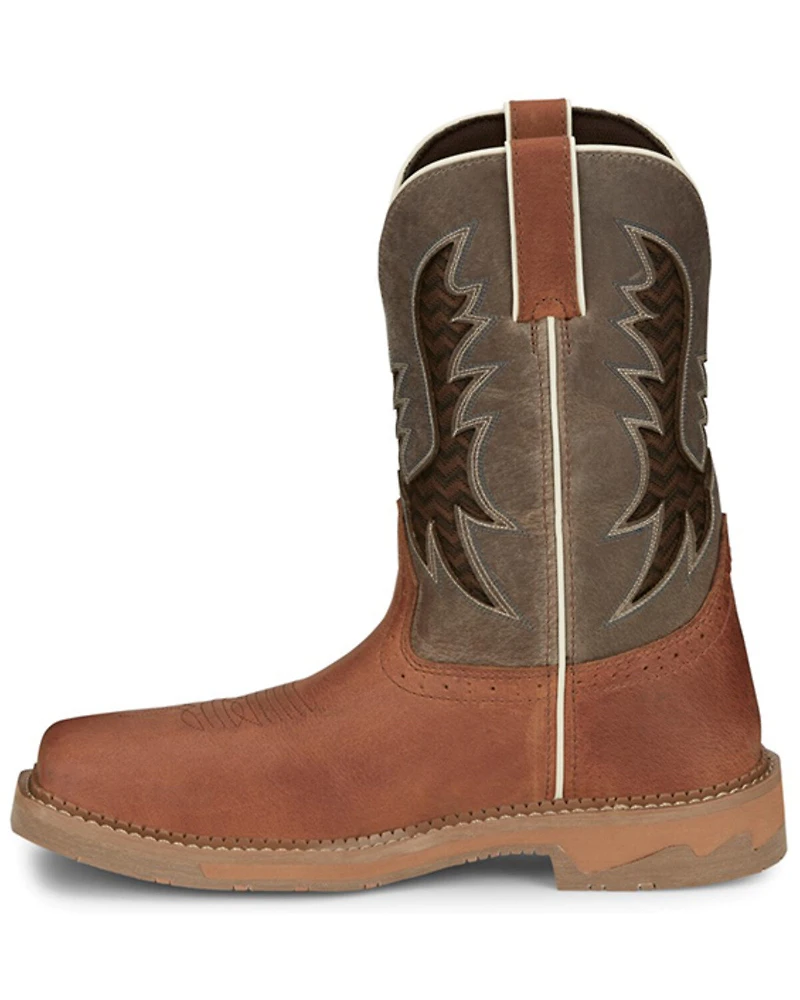Justin Men's Bolt Redwood Pull On Soft Work Boots - Square Toe