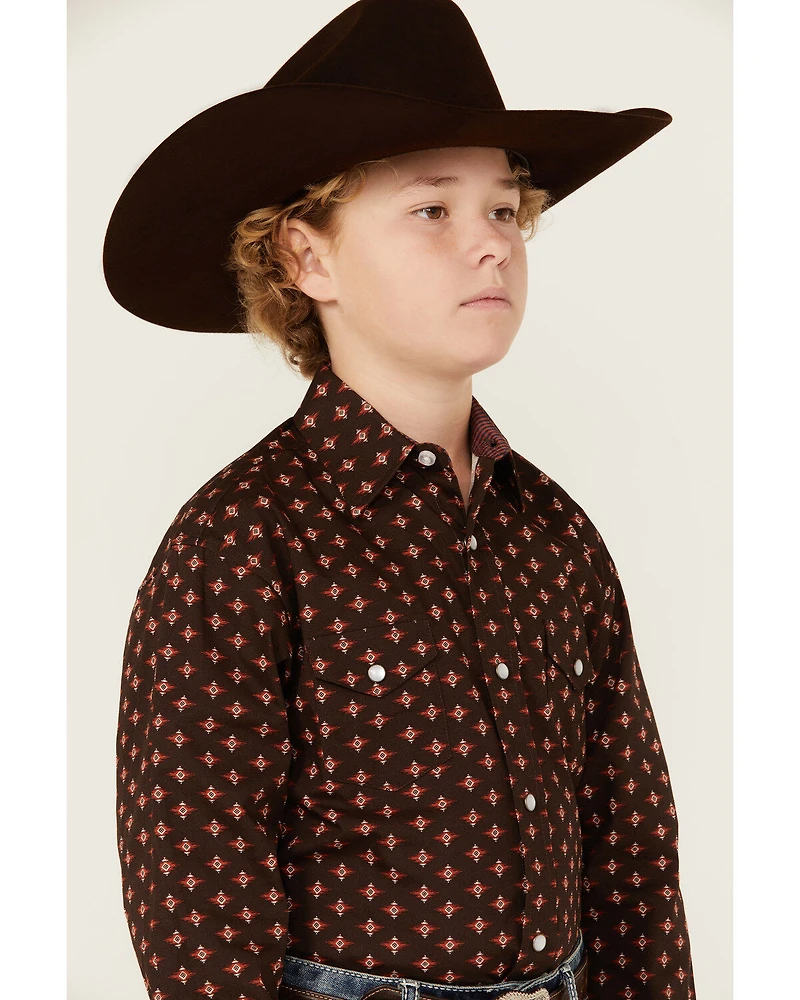 Panhandle Select Boys' Southwestern Print Long Sleeve Pearl Snap Shirt