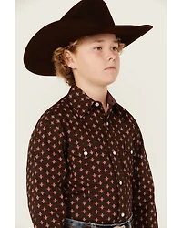 Panhandle Select Boys' Southwestern Print Long Sleeve Pearl Snap Shirt