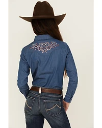 Shyanne Girls' Fairview Chambray Long Sleeve Snap Western Shirt