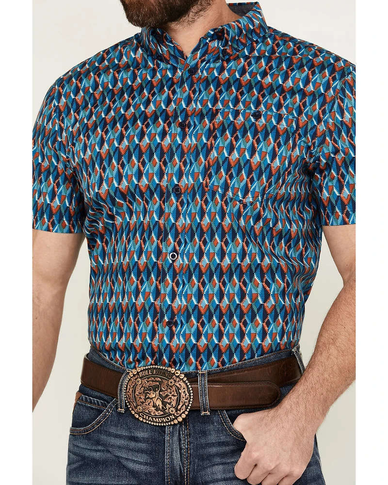 RANK 45® Men's Weststamp Southwestern Geo Print Short Sleeve Button-Down Stretch Western Shirt