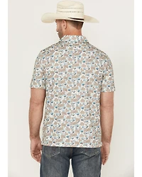 Panhandle Men's Cactus Print Short Sleeve Snap Performance Polo