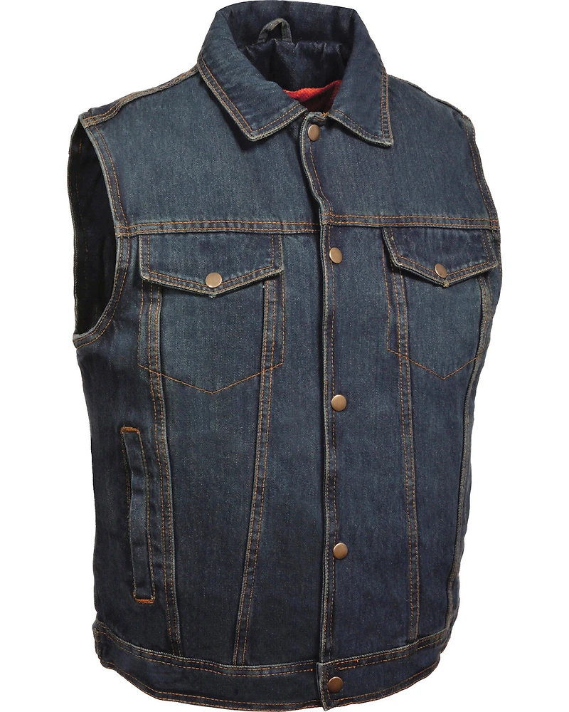Milwaukee Leather Men's Snap Front Denim Vest with Shirt Collar