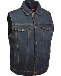 Milwaukee Leather Men's Snap Front Denim Vest with Shirt Collar
