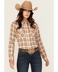 Wrangler Women's Plaid Print Long Sleeve Pearl Snap Western Shirt