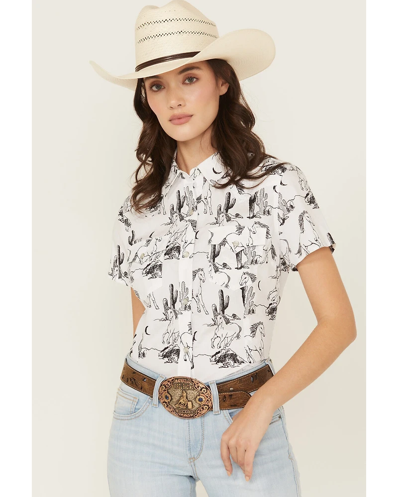 Wrangler Retro Women's Boot Barn Exclusive Horse Print Short Sleeve Snap Western Shirt