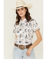 Wrangler Retro Women's Boot Barn Exclusive Horse Print Short Sleeve Snap Western Shirt