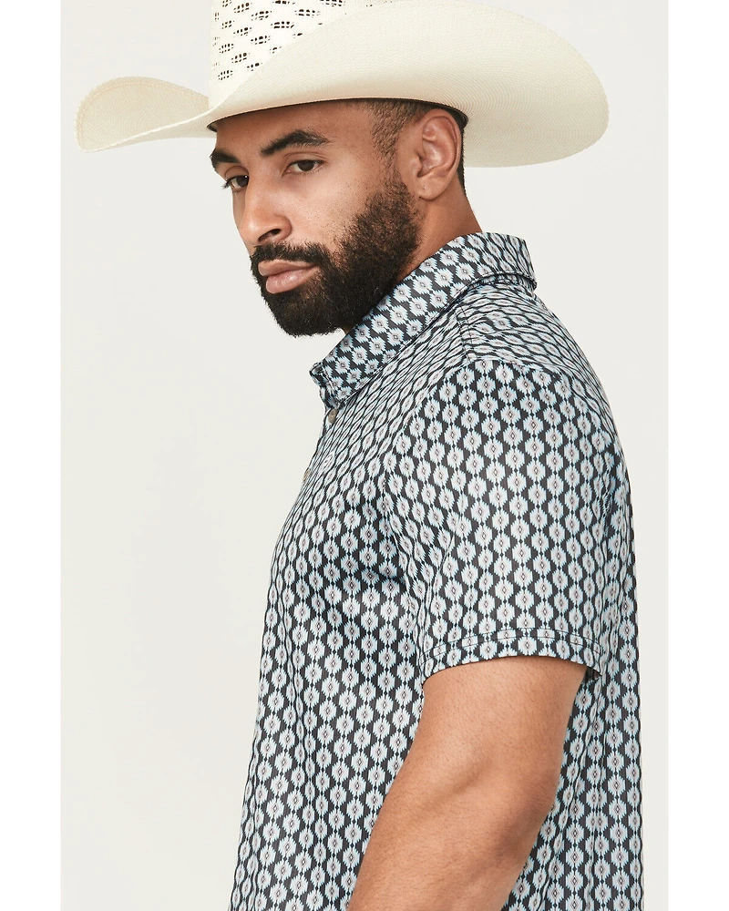 Rock & Roll Denim Men's Geo Print Short Sleeve Button-Down Stretch Polo Shirt
