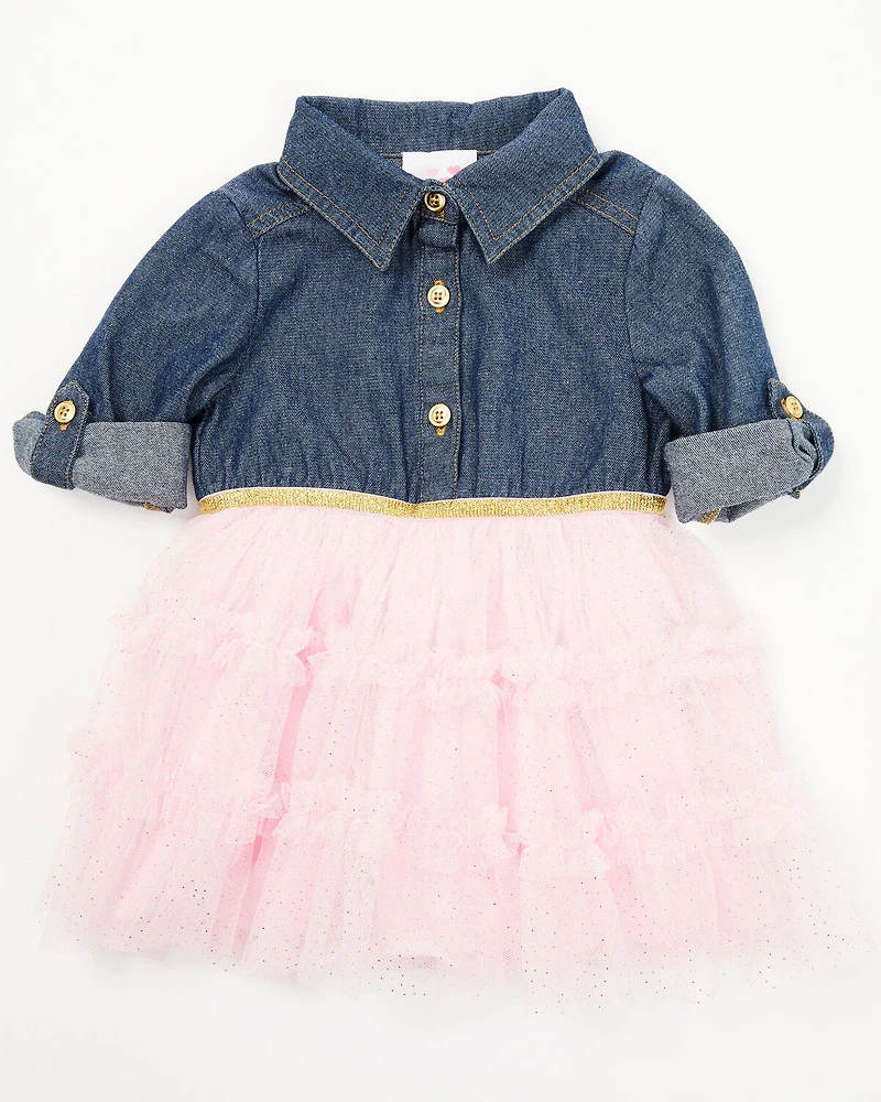 Sugar California Infant Girls' Denim Quarter Sleeve Sparkle Dress