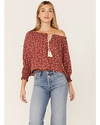 Wild Moss Women's Rust Floral Peasant Top