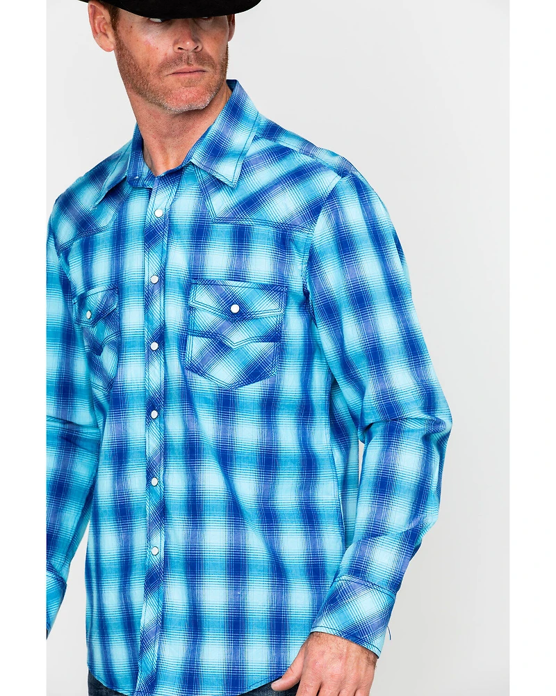 Rock & Roll Denim Men's Crinkle Washed Yarn Dye Plaid Long Sleeve Western Shirt