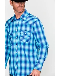 Rock & Roll Denim Men's Crinkle Washed Yarn Dye Plaid Long Sleeve Western Shirt